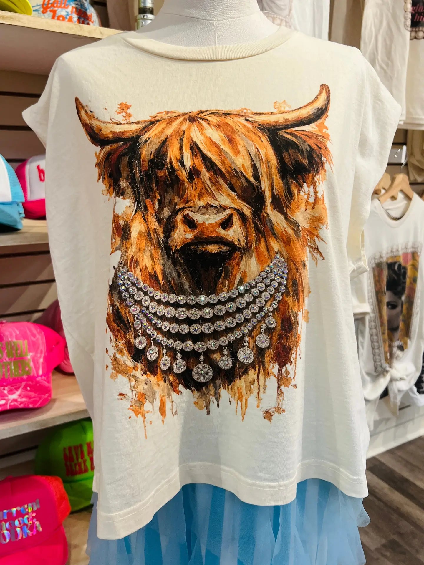 Highland Cow Crystal Cream Muscle Tank Graphic Tee