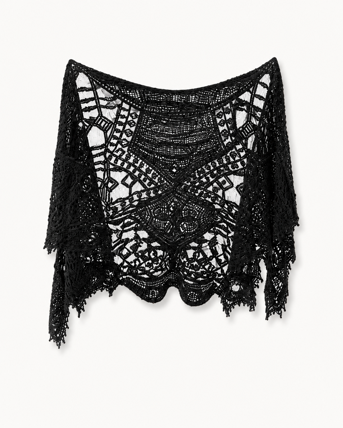 Black Boho Crochet Lace Poncho Top