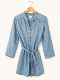 Light Wash Chambray Tie-Waist Shirt Dress