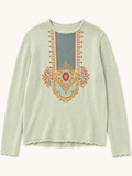 Sage Boho Embroidered-Inspired Knit Sweater