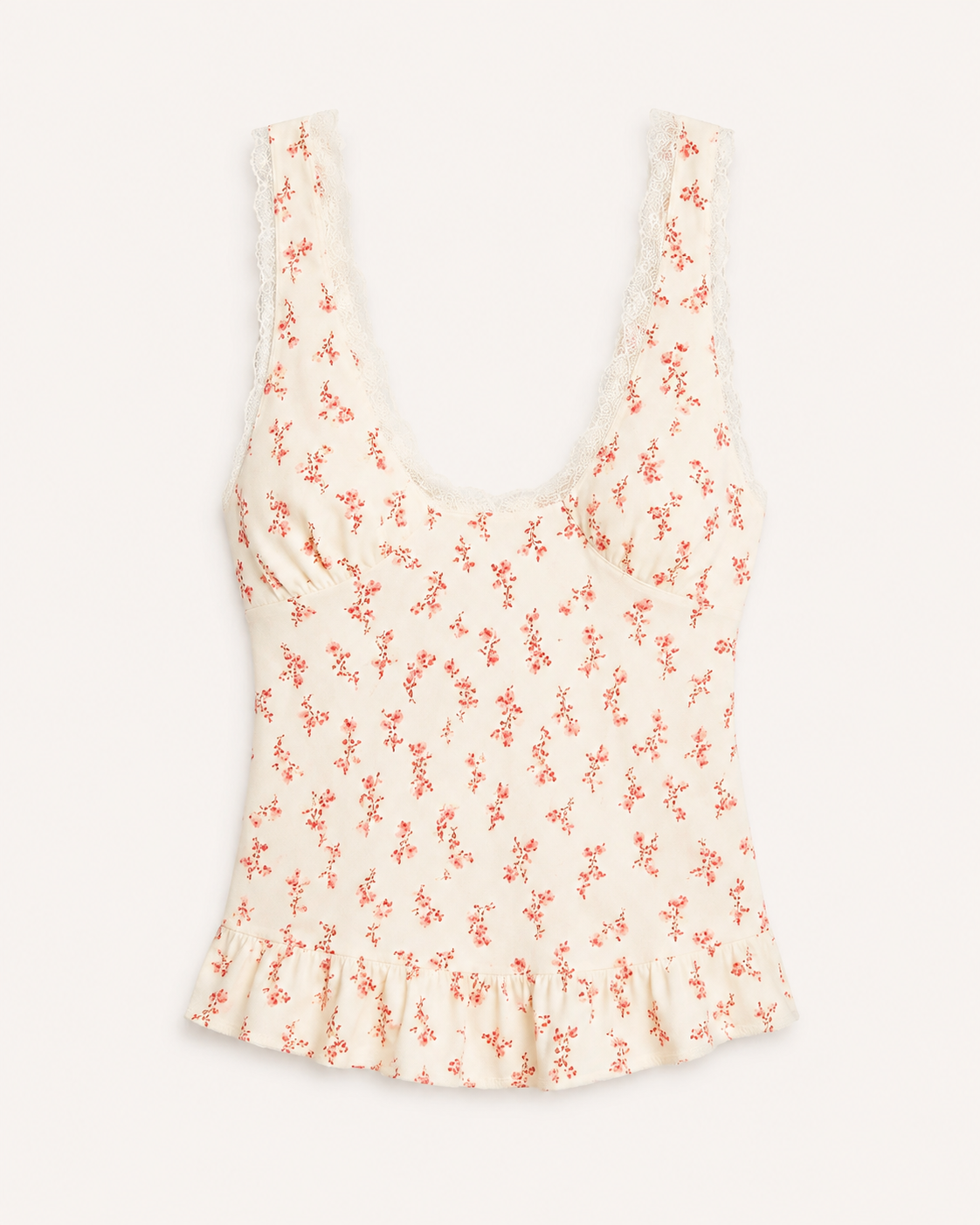 Ivory Floral Lace Trim Tank 🌸