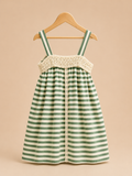 🌿 Sage Stripe Crochet Dress