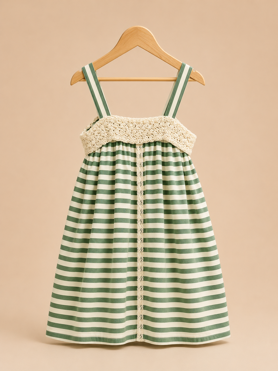 🌿 Sage Stripe Crochet Dress