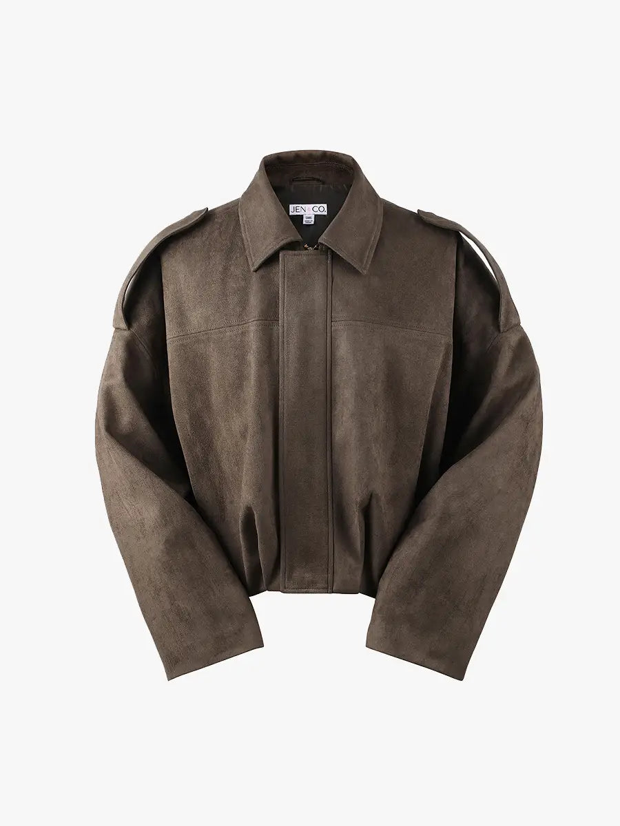 Lora Faux Suede Oversized Bomber Jacket