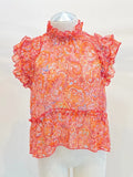 High Neck Ruffle Hi Low Hem Blouse Top with Chiffon