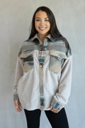 Flo Print Trim Shacket w/ Front Pockets