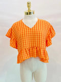 V Neck Flutter Sleeve Ruffle Crop Loose Fit Top